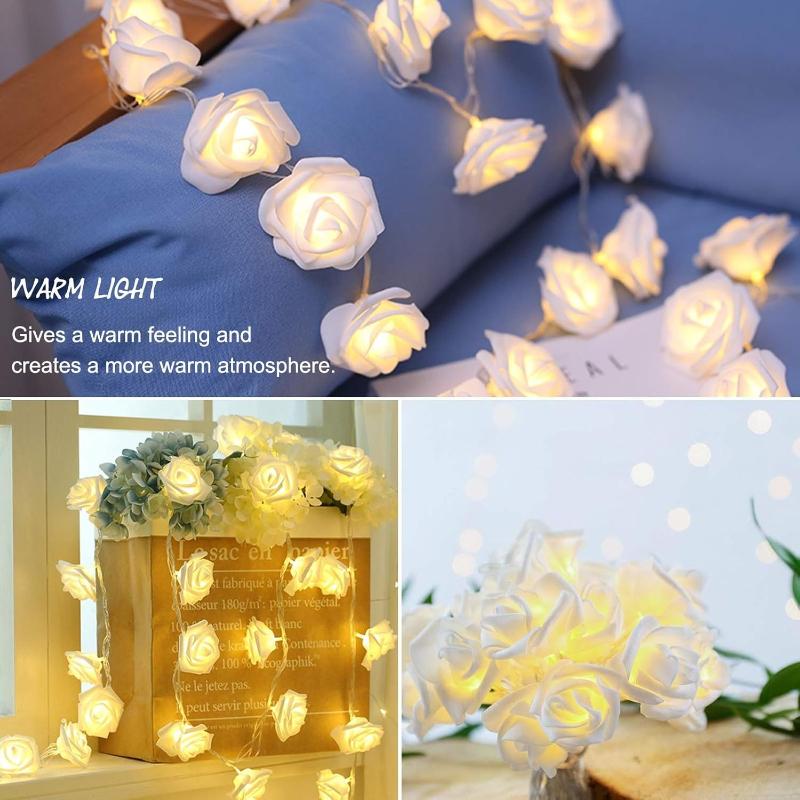 3M 20 LED Simulated White Rose String Light Living Room Bedroom Fairy Light New Year Christmas Valentine's Day Wedding Party Decoration Light
