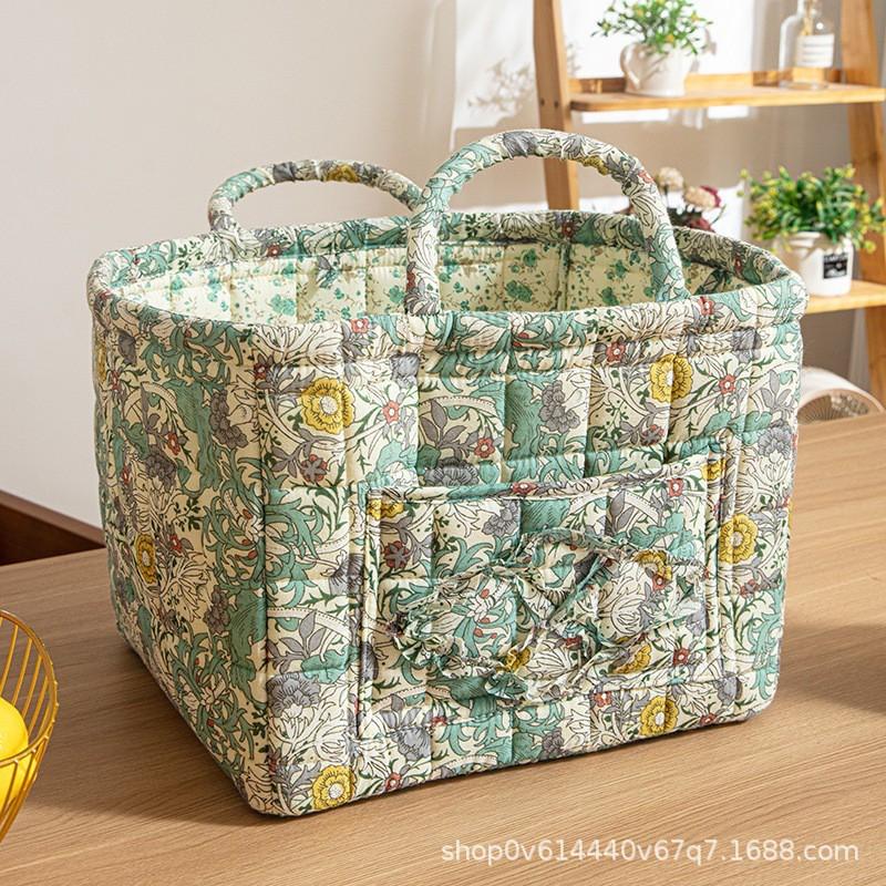 Fresh Floral Fabric Storage Basket Foldable Organizer Underwear Cosmetics Bedroom