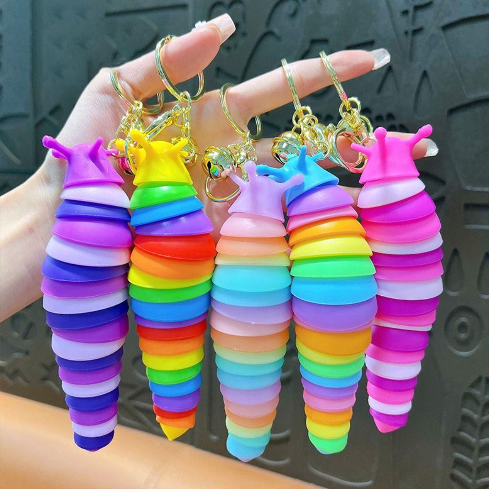 Creative Fidget Slug Keychain Plastic Twist Flexible Fidget Toy Colorful Sensory Slug Decoration
