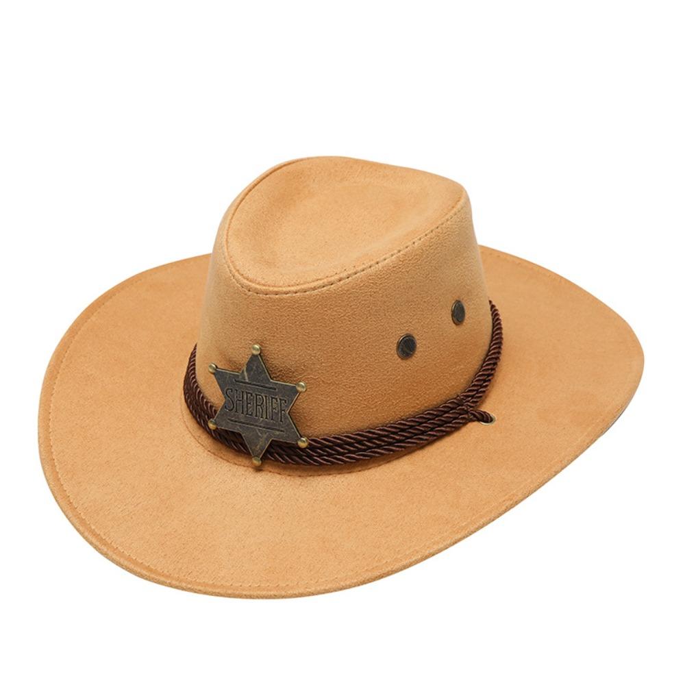 Retro Artificial Suede Beach Cowboy Hat Wide Brim Solid Color Party Cosplay Hat Sun Protection Breathable Sun Sunscreen Cap