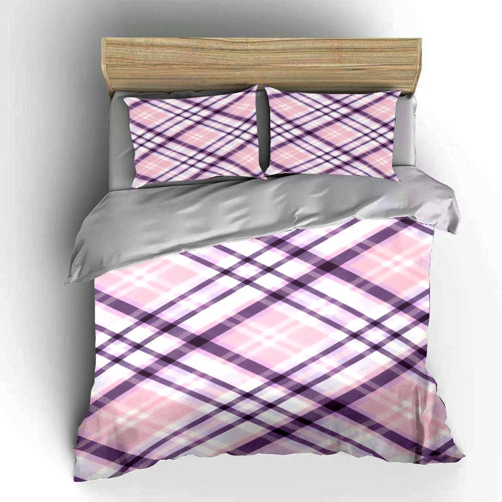 Purple and pink plaid. Bedding sets Duvet cover sets Duvet covers Pillowcases(1 * Duvet Cover 2 * Pillowcases, without duvet insert)