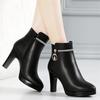 Comfortable Fashion Soft Leather Winter Shoes Platform Boots  Elegant Black Block High Heel Plush Non-slip Ankle Boots