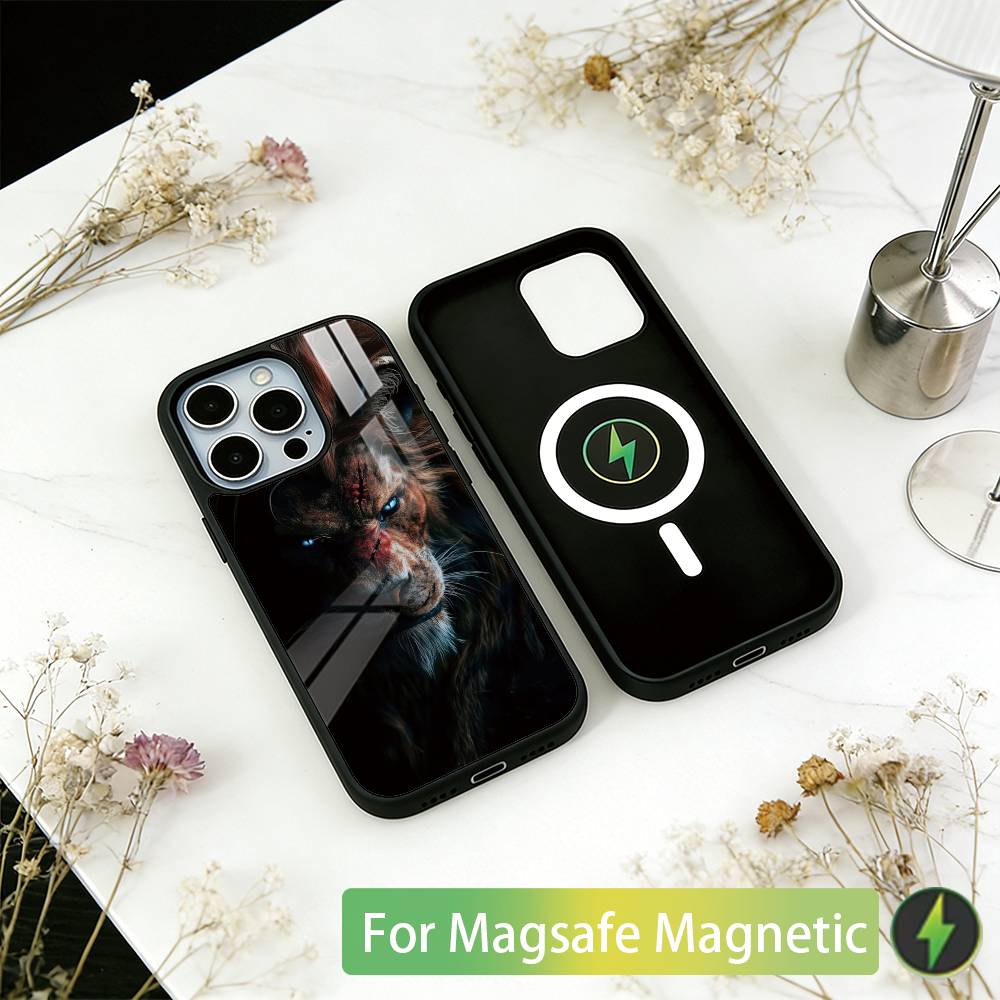 Чехол для телефона Животное Лев Для iPhone 17, 16, 15, 14, 13, 12, 11 Plus, Pro Магнитный Для Magsafe Беспроводной Зарядки