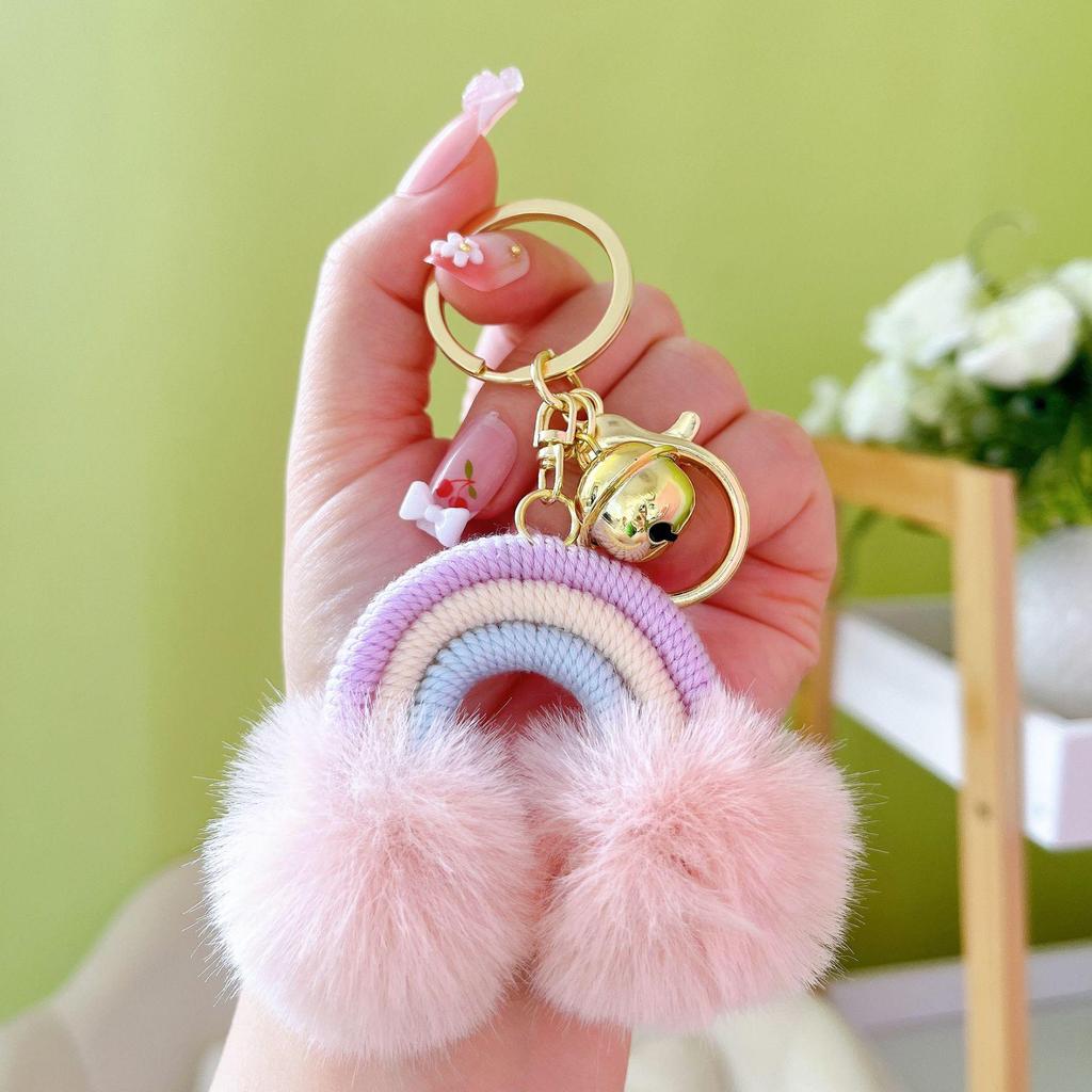Bohemian Rainbow Pompom Keychain: Trendy Bag Charm with Creative Style