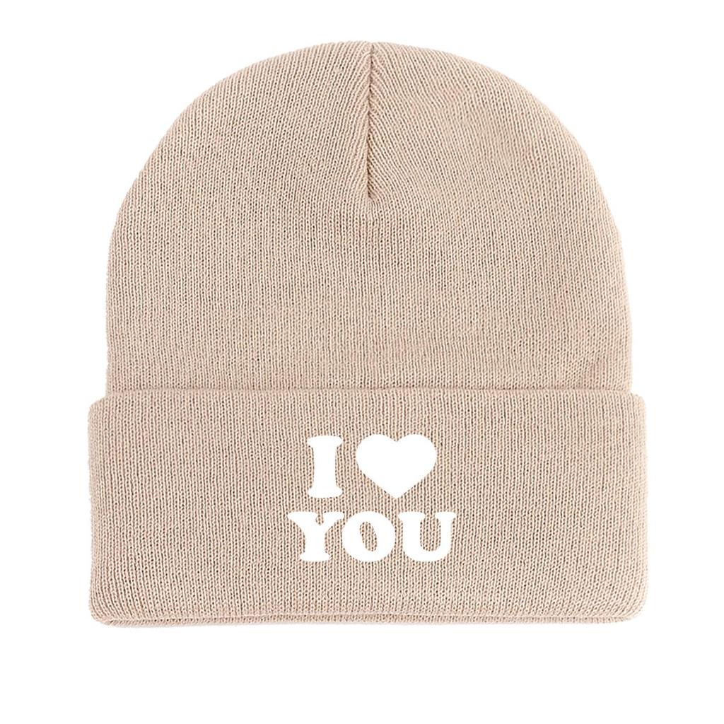 White "I LOVE YOU" Warm Knitted Cap Beanie, Valentine's Day Skull Cap Lightweight Candy Color Simple Headwear Knit Hat Beanie