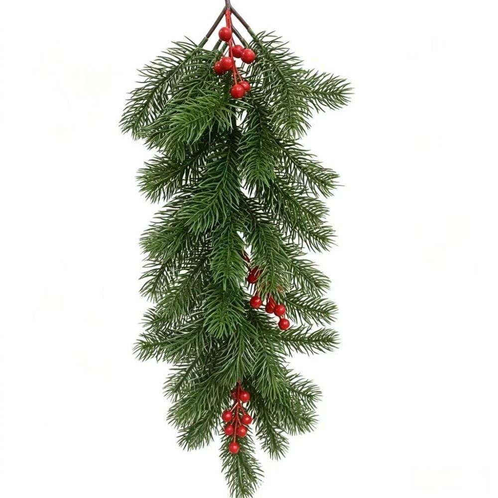 1 pc Plastic Artificial Pine Hanging Spray Realistic Red Berries Teardrop Swag Front Door