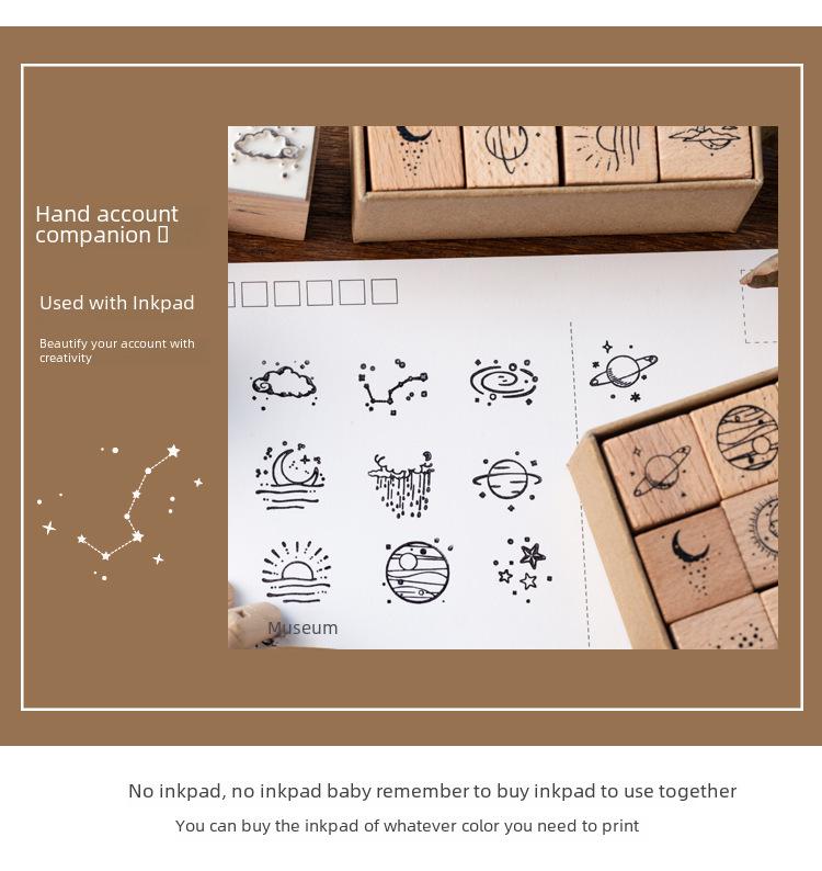 Mr. Paper Moon & Sixpence Wooden Stamp Set - 16 DIY Stationery Pieces