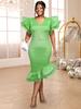 Green Cocktail Dresses V Neck Short Ruffles Bodycon Package Hip Irregular Midi Banquets Dress for Women