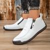 New Classic Handmade Leather Men's Shoes with Zipper Design Outdoor Sneakers Casual Flat Shoes Men Work Shoes Ankle Boots