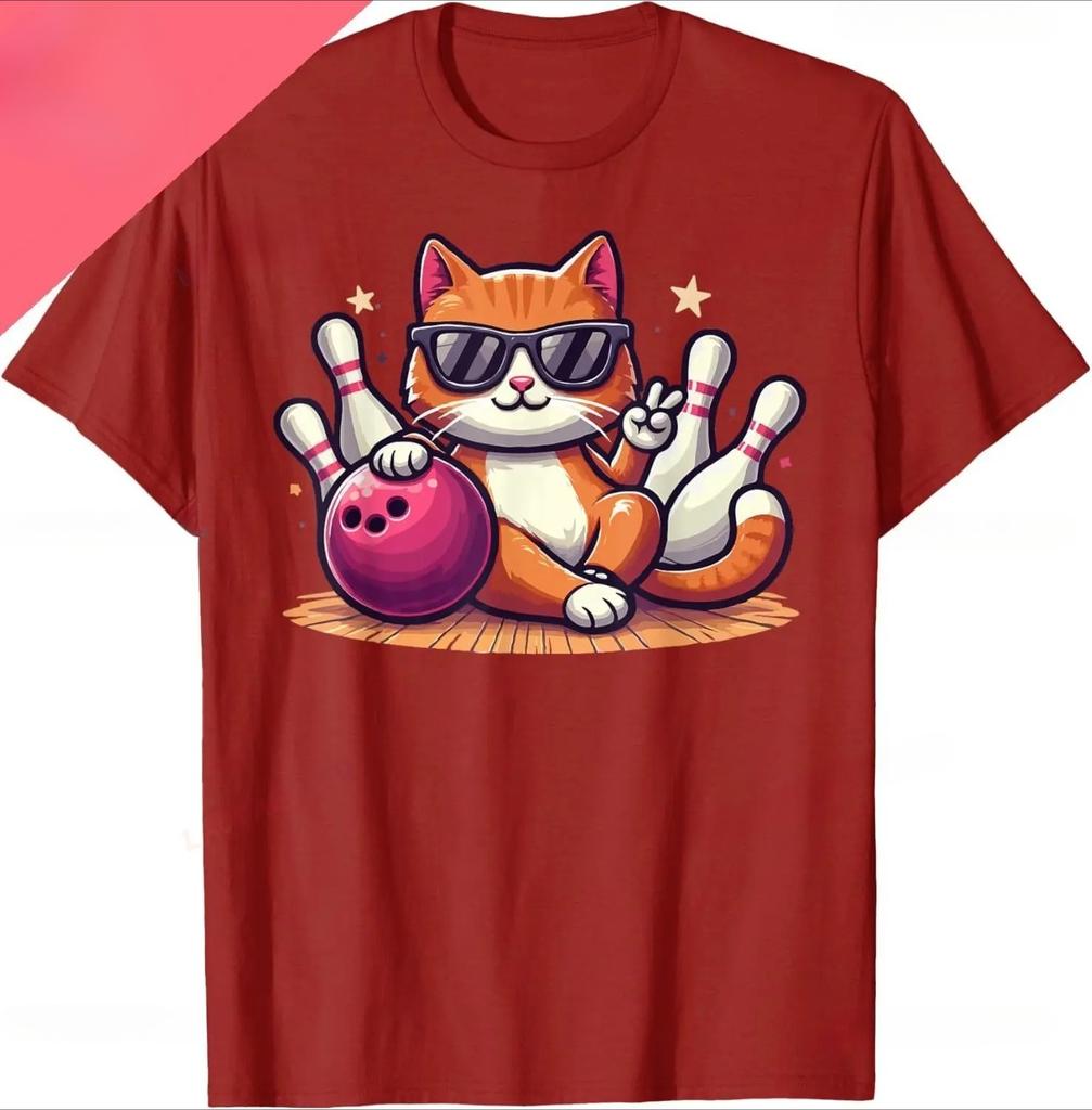 Funny Cat Bowling Shirt with Sunglasses Couple Style YK Summer Streetwear Top Women Clothing Fashion Summer Streetwear YK