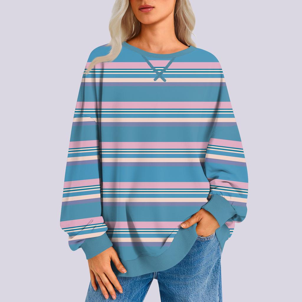 Women's Casual Striped Pullover Long Sleeve Shirt Oversized Sweatshirt
