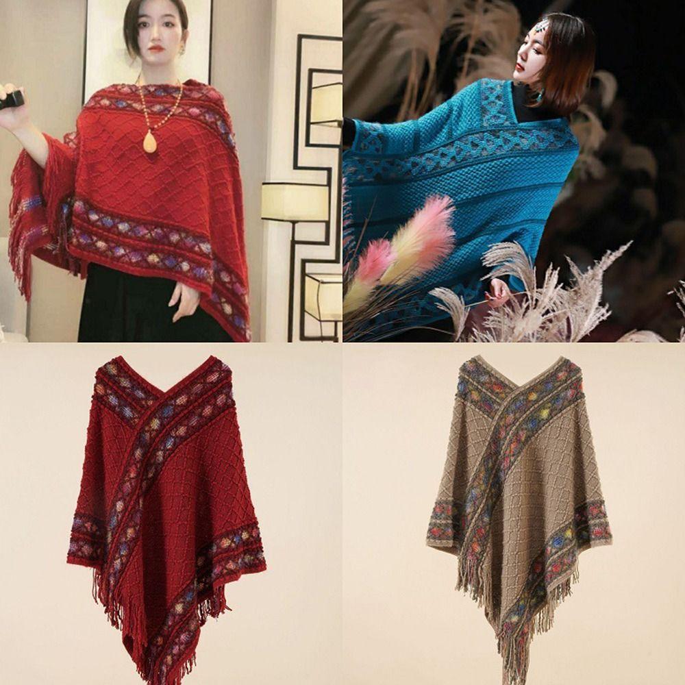 Winter Warm Rhombic Stripe Tassel Shawl Imitation Cashmere Knitting Wraps Women Fashion