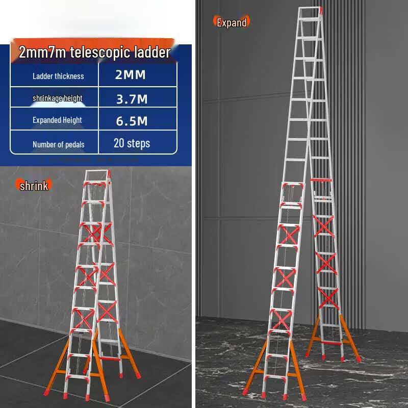 JINGGENG Heavy-Duty Aluminum Telescopic A-Frame Ladder
