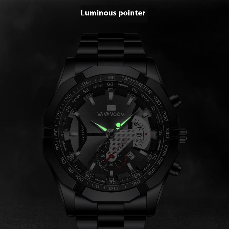 VA VA VOOM Часы для мужчин Люминесцентные кварцевые часы Юго-Восточная Азия Спорт Досуг Стальной ремешок Часы Спорт