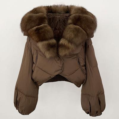 OFTBUY Зимняя модная утолщенная и теплая роскошная пуховая куртка 90% белого утиного пуха женская короткая свободная шуба с меховым воротником