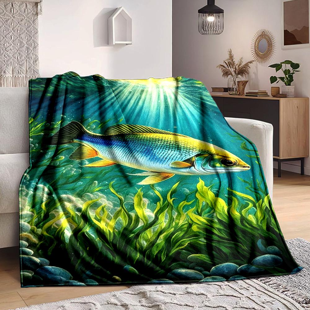 1Pc Underwater Fish Scene Blanket Soft And Comfortable Casual Warm Camping Travel Christmas Halloween Xmas Gift M928499