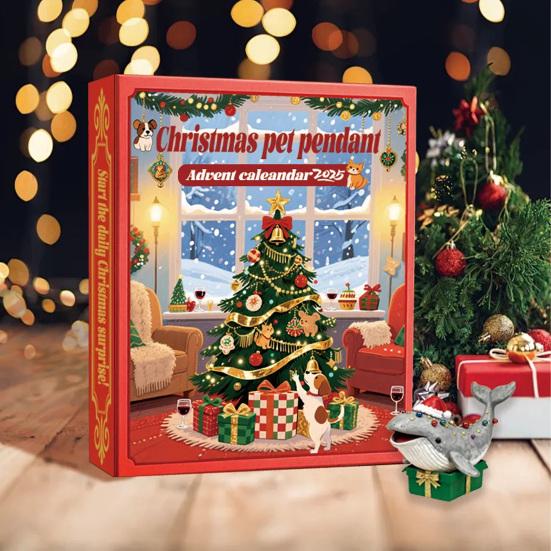 Christmas Pet Pendant Advent Calendar 2025 24 Days Acrylic Animal Ornaments with Collar Rings Fun Countdown Gift for Pet Lovers & Tree Decor