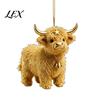 Compact Christmas Tree Decorations Highland Yak Ornament for Hanging Decor, Cute 2D Flat Kids Room Acrylic Pendant with Gold String Holiday