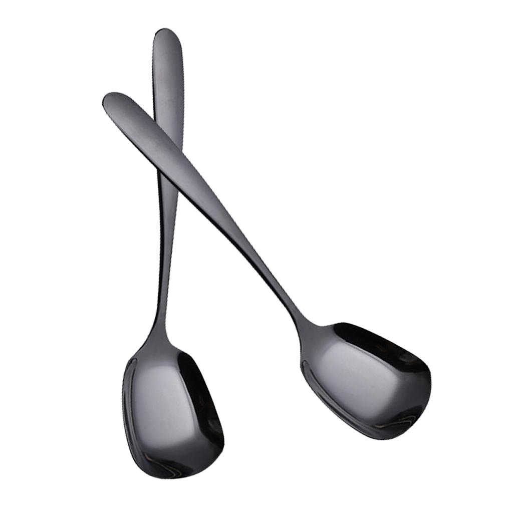 Набор из 2 современных ложек из нержавеющей стали с квадратной головкой, идеально подходящих для повседневных приемов пищи и особых случаев. Легко чистить