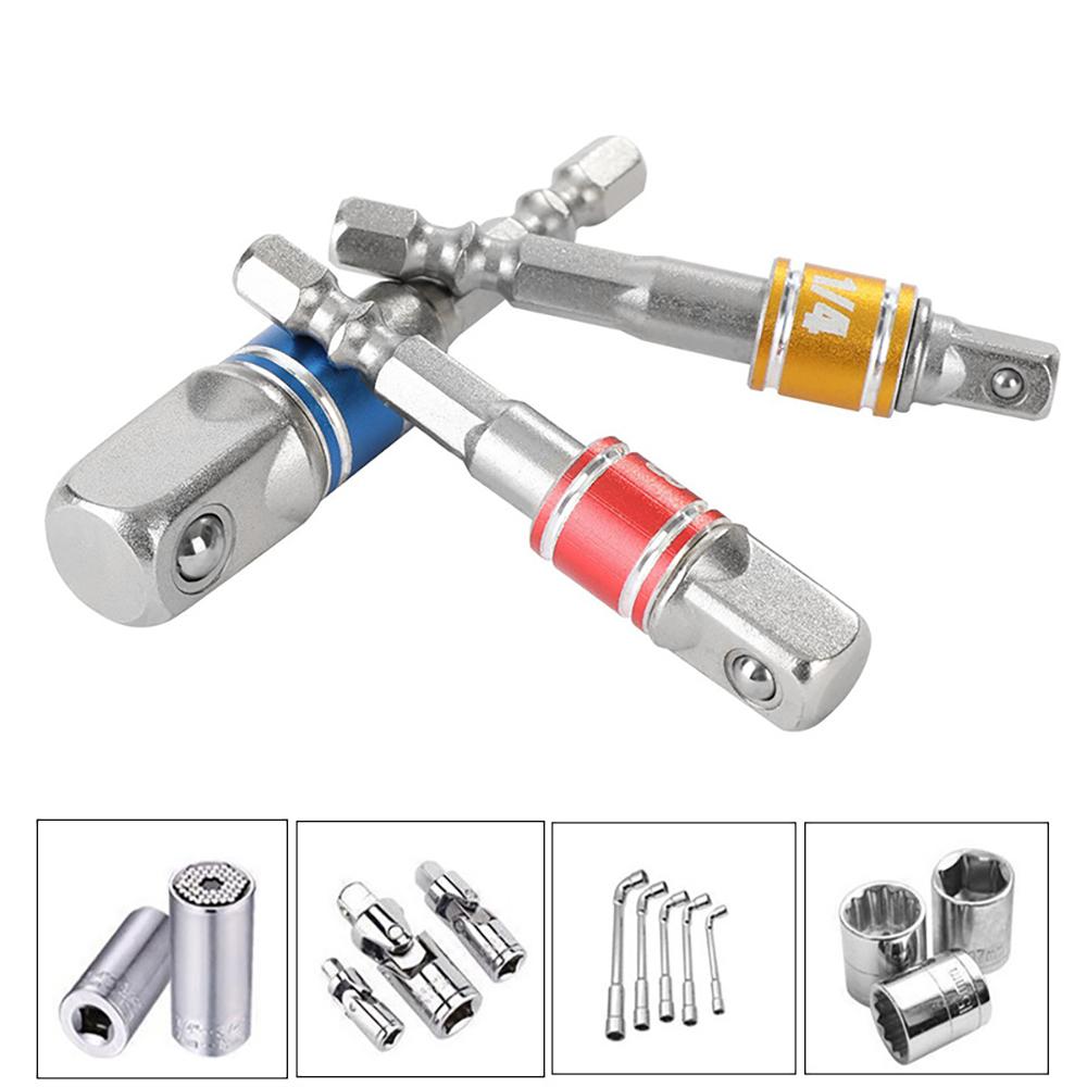 3pcs/set Drill Bar Socket Adapter Extension Impact Drill Hexagonal Shank 1/4 3/8 1/2 Square Head Electric Drill Bit