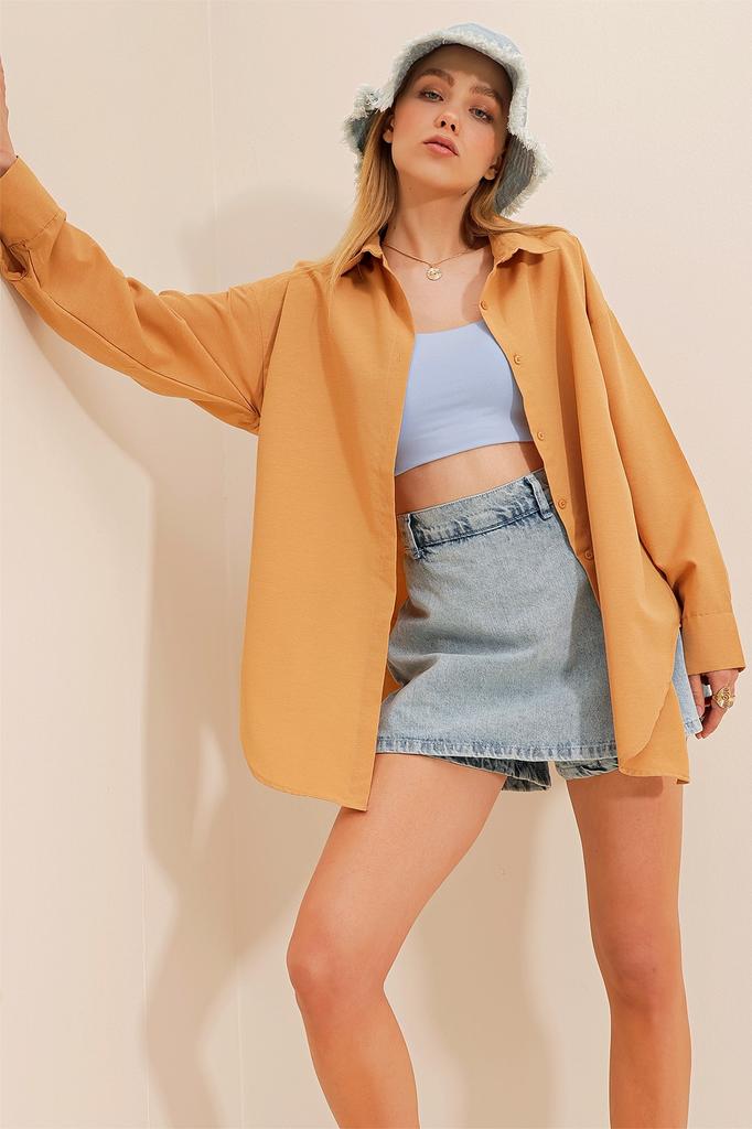 Women's Shirt New Season Fashion Steel Blue Oversize Long Woven Shirt