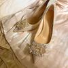 Wedding Shoes Show He Wedding Dress Two Wear Crystal Shoes Bride Shoes Women Champagne High Heels Pointed Rhinestones 2025 New