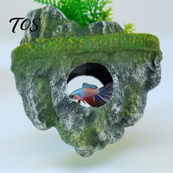 Aquarium Rock Cave Floating Decoration, Realistic Moss Ornament with Goldfish Tank Landscaping Cave, Fish Hideout Shelter for Betta Guppy Shrimp