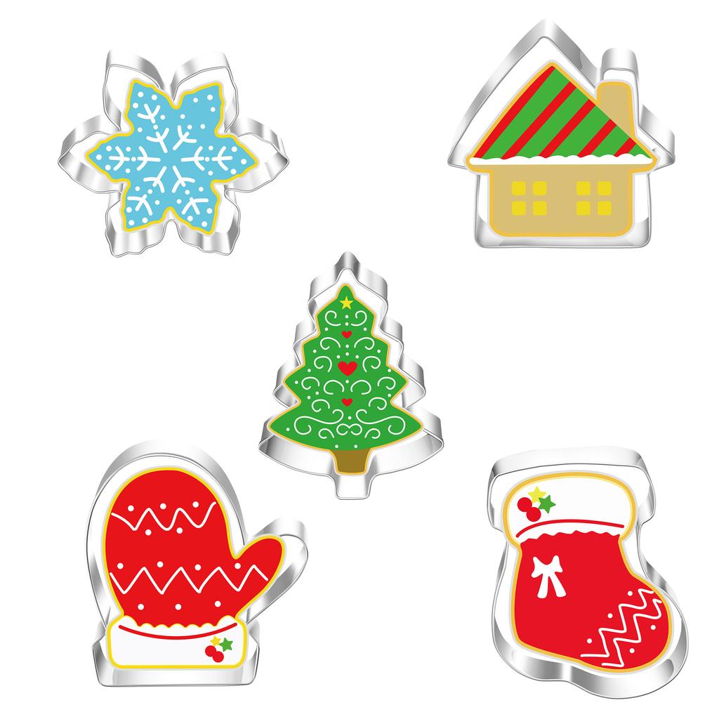5Pcs/set Christmas Cookie Cutter Gingerbread Xmas Tree Mold Christmas Cake Decoration Tool Navidad Gift DIY Baking Biscuit Mould