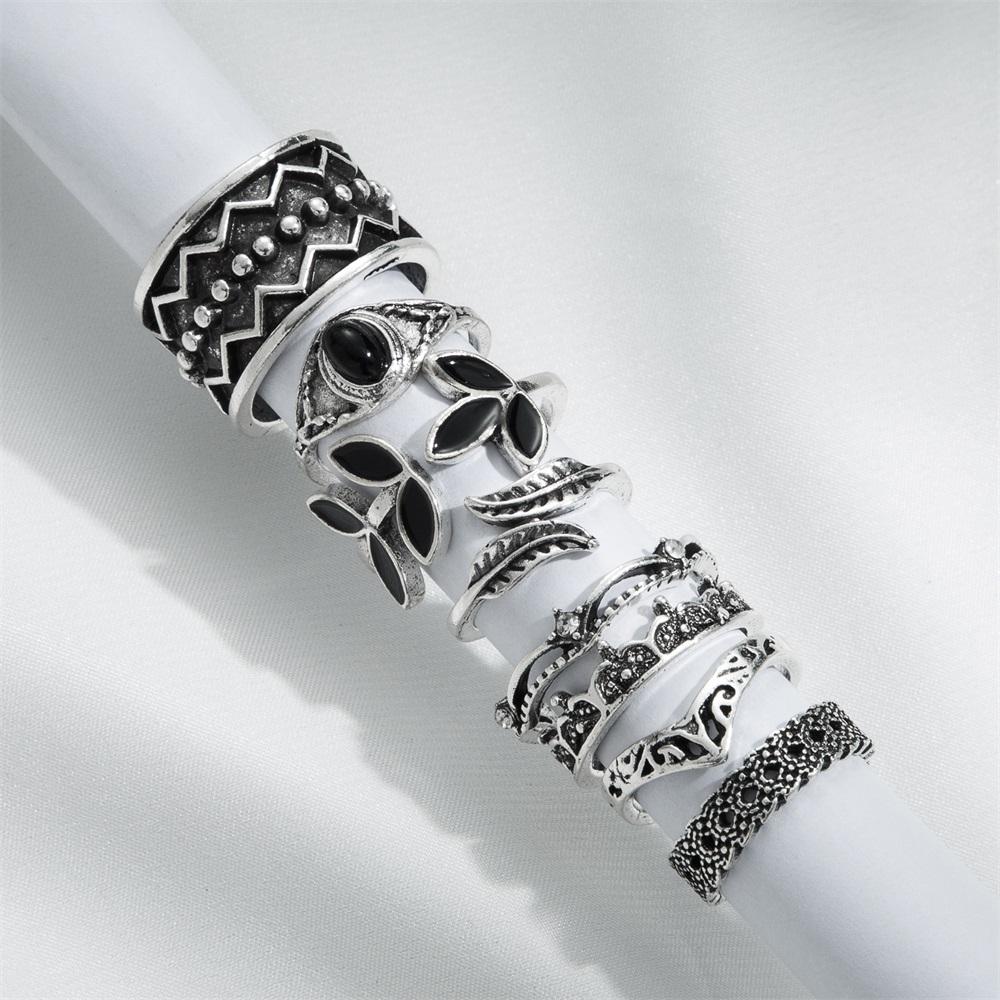 Vintage Leaf Ring 8 Piece Set Fashion Couple Ring Set Simple Ring Popular Female Jewelry