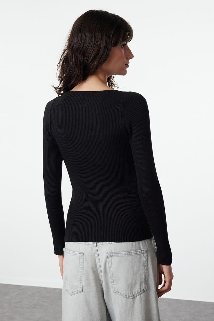 Женский свитер в элегантном стиле, черный трикотаж из пряжи премиум-класса на пуговицах, свитер из специальной пряжи