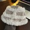 Women Fisherman Hat Imitation Rabbit Fur Decor Autumn Winter Windproof Warm Dome Soft Knitting Basin
