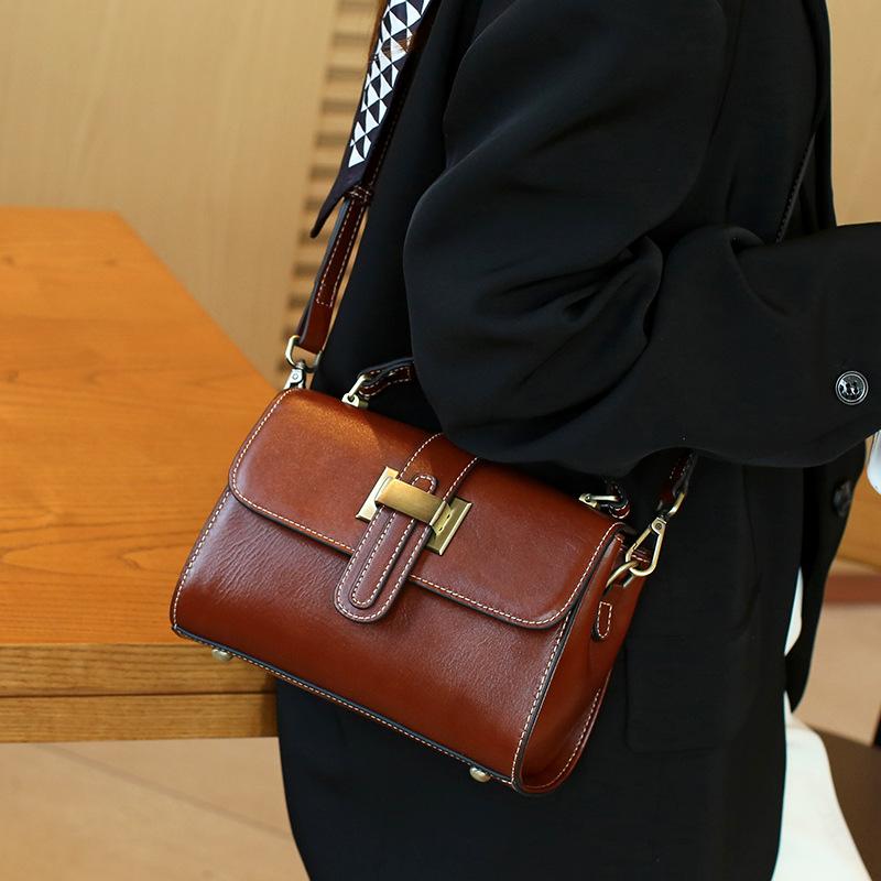 Genuine Leather Women's Bag Small Handbag Vintage Fashion All-in-one Crossbody Bag Small Square Bag