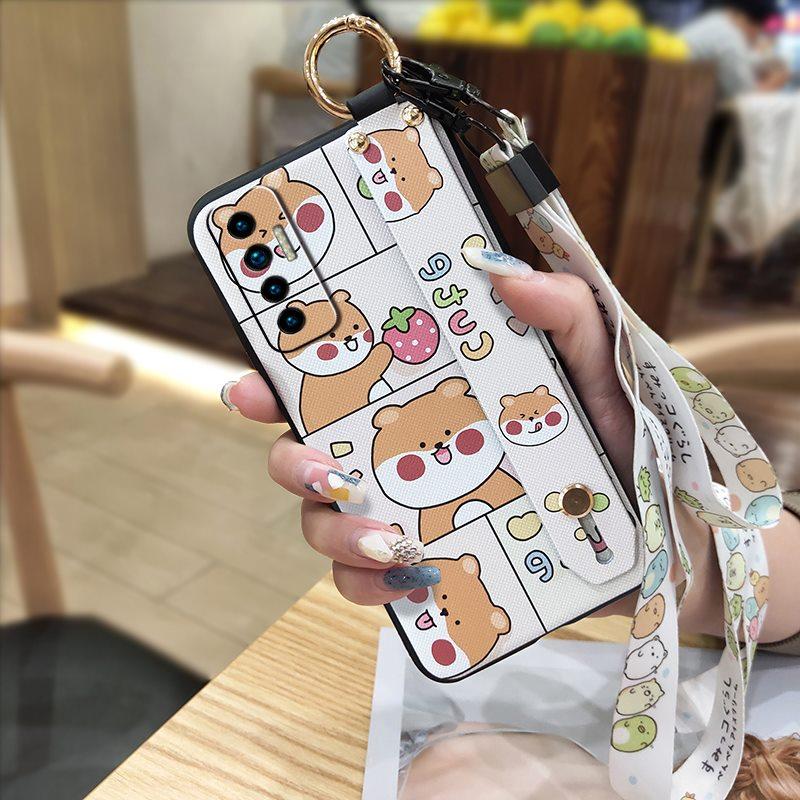 Protective Wristband Phone Case For Tecno Camon17P Kickstand Back Cover Ring Anti-knock Anti-dust Fashion Design Cute
