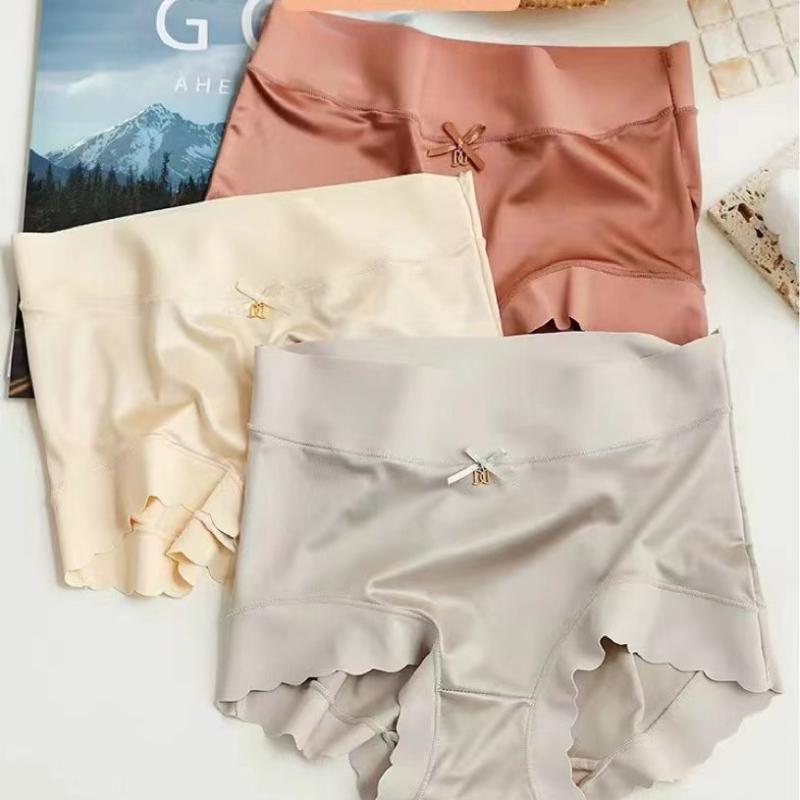 Women Ice Silk High Waist Underwear Simple Breathable No-marking Solid Color High Elasticity Lift Buttocks Panty