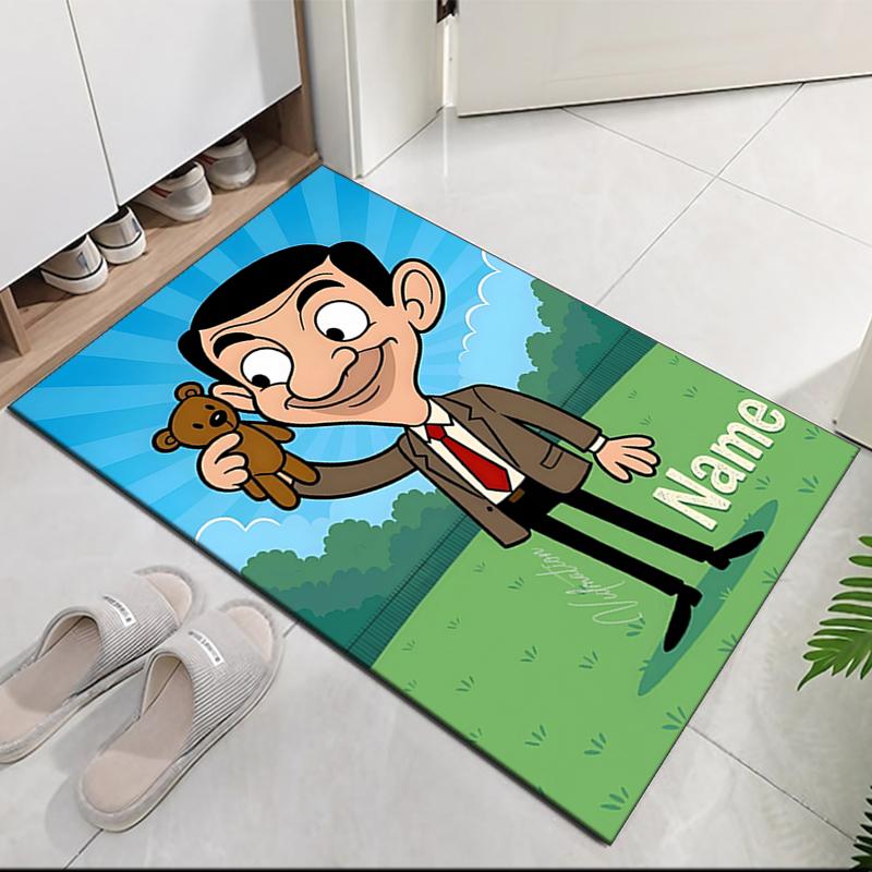 Custom Name Mr Bean Printed Carpet, Rug for Office Chair Living Room Bedroom Kitchen Room Decor Gifts.