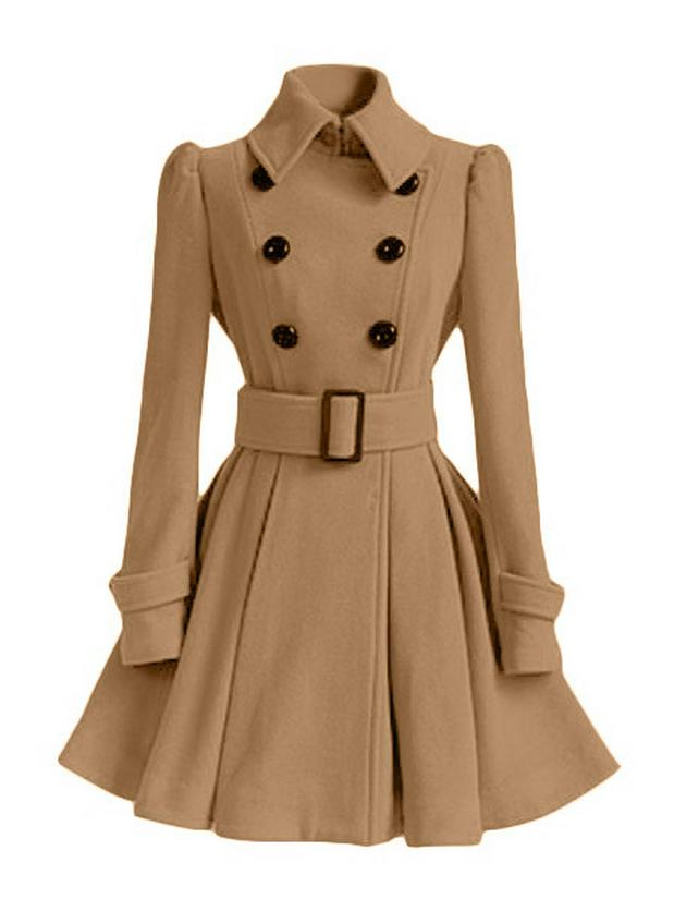 Европейское и американское приталенное шерстяное тренч-пальто с оборками и пряжкой на ремне - Женский осенне-зимний стиль