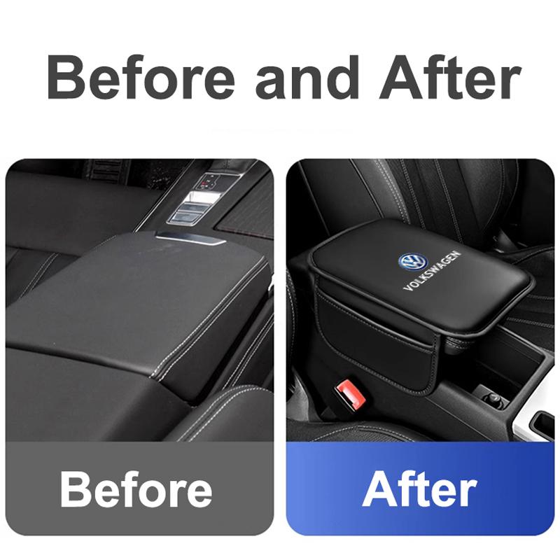 PIG1 Volkswagen Car Logo Armrest Box Cushion Pad Auto Armrest Mat Leather For VW GTI Polo Golf MK6 Passat B6 Tiguan Arteon Jetta ID.3