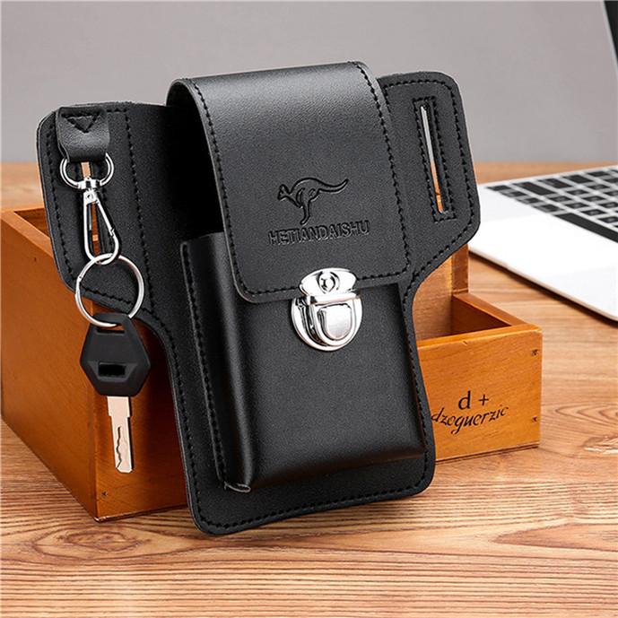 Mobile Phone Pocket Men's Mobile Phone Leather Case Can Hang Keys and Wear Belt Dedicated