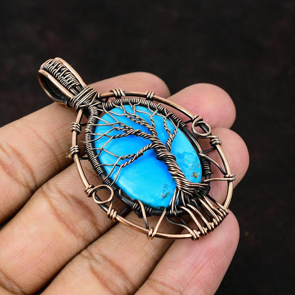Tree Of Life Arizona Turquoise Pendant Copper Wire Wrapped Jewelry Gemstone Pendant Designer Pendant Gift For Him Arizona Turquoise Jewelry