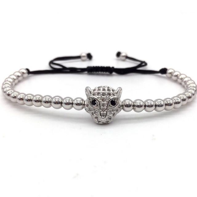 Браслет с подвеской в виде головы леопарда, мужской роскошный регулируемый плетеный макраме-браслет из бисера для мужчин, ювелирный подарок