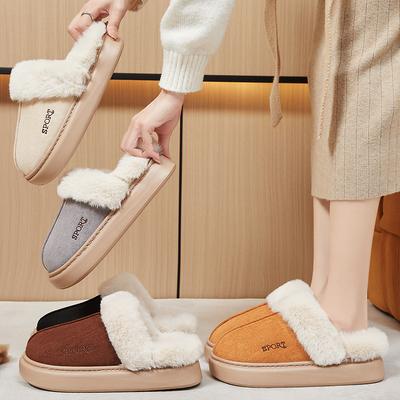 Женские зимние теплые пушистые плюшевые домашние тапочки Нескользящие короткие зимние ботинки для женщин Уличная и домашняя обувь Замшевые с закрытым носком Тапочки-ботильоны из искусственного меха