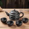 5pcs Kung Fu Tea Set 360ml Double Sided Kirin Purple Clay Tea Pot and 4 Cups [1 Teapot + 4 Cups] Filter Brew Pu Erh Zisha Teapot