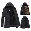 Men Down Jacket Hooded Long Sleeve Zipper Closure Jacket with Pockets Solid Color Plush Lining Windproof Thickened Down Coat