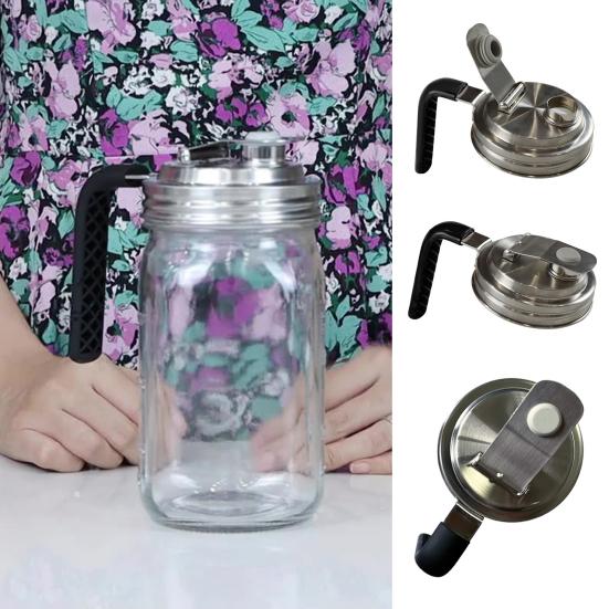 Mason Jar Pour Spout Lid with Handle Wide Mouth Flip Cap for Mason Jars Leak Proof Seal Cover for Drinking Food Storage