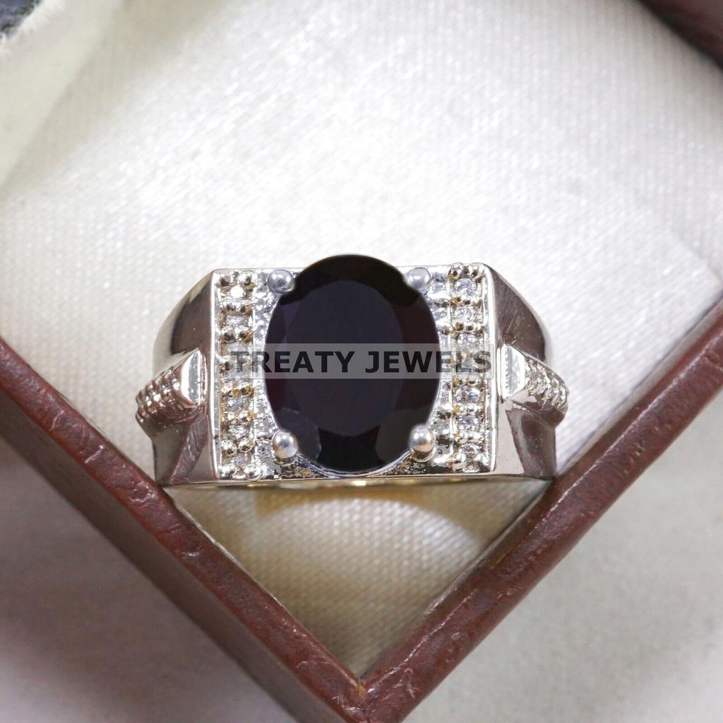 Black Onyx Oval Cut Gemstone With 925 Sterling Silver Ring For Men's #A837 JL375666948219
