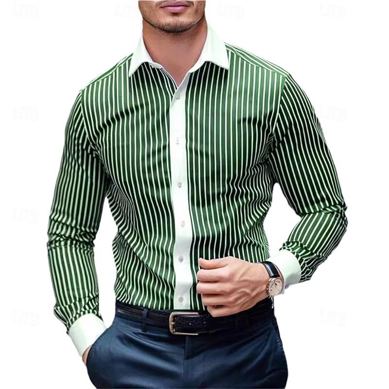 Новая мужская рубашка в полоску с длинным рукавом, стильный дизайн, воротник-стойка, повседневный и модный мужской топ, для улицы и уличного стиля
