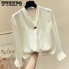 Однотонная свободная рубашка с v-образным вырезом, женская белая рубашка со средним рукавом, женская рубашка, закрывающая живот, женская тонкая блузка
