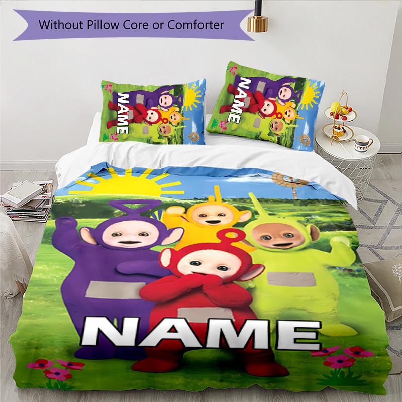 3pcs Teletubbies2 Cover Set - Personalized Name, HD Printed Bedding with 1 Cover and 2 Pillowcases - Perfect for Home Decor, Easy Care