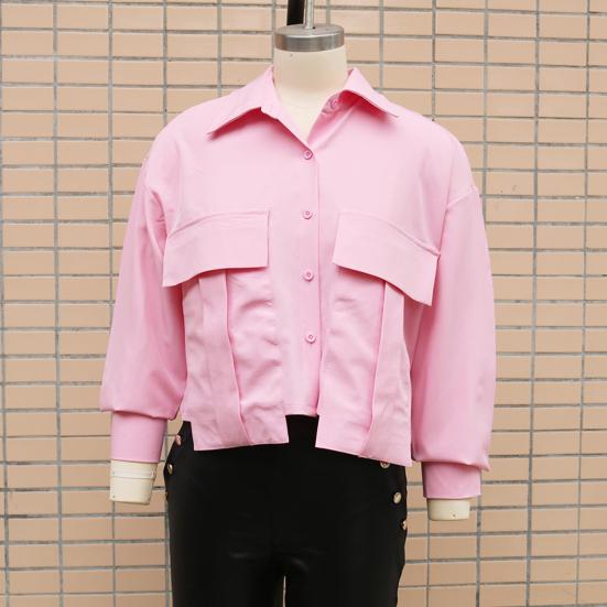 Женская летняя рубашка с рукавами, рубашки, топы, укороченные топы, базовый стиль для поездок на работу, длинные однобортные лацканы с клапаном