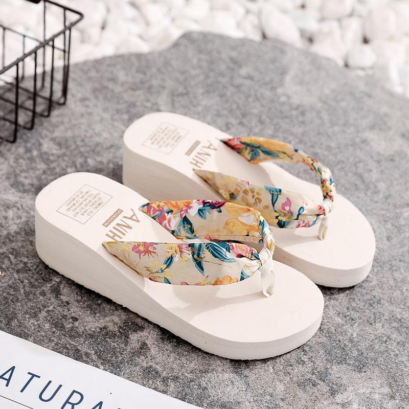 High-heeled Platform Flip-flops Women Summer Korean Version Non-slip Slope Heel Beach Shoes Wear Women's Sandals Slippers